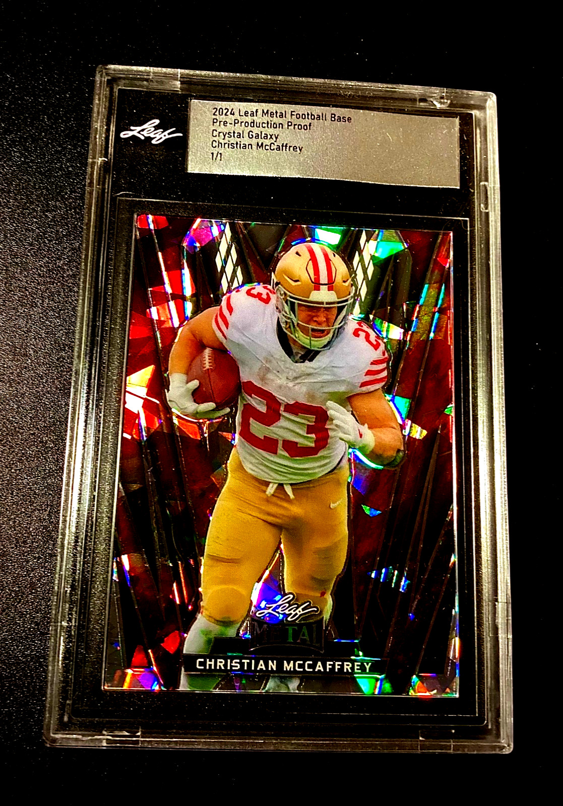 Christian McCaffrey 1/1 SP 2024 Leaf Metal Crystal Galaxy Refractor 1 of 1 Rare