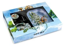 One Love Smoking Kit -rolling tray, a grinder, a metal pipe, and a skull ashtray