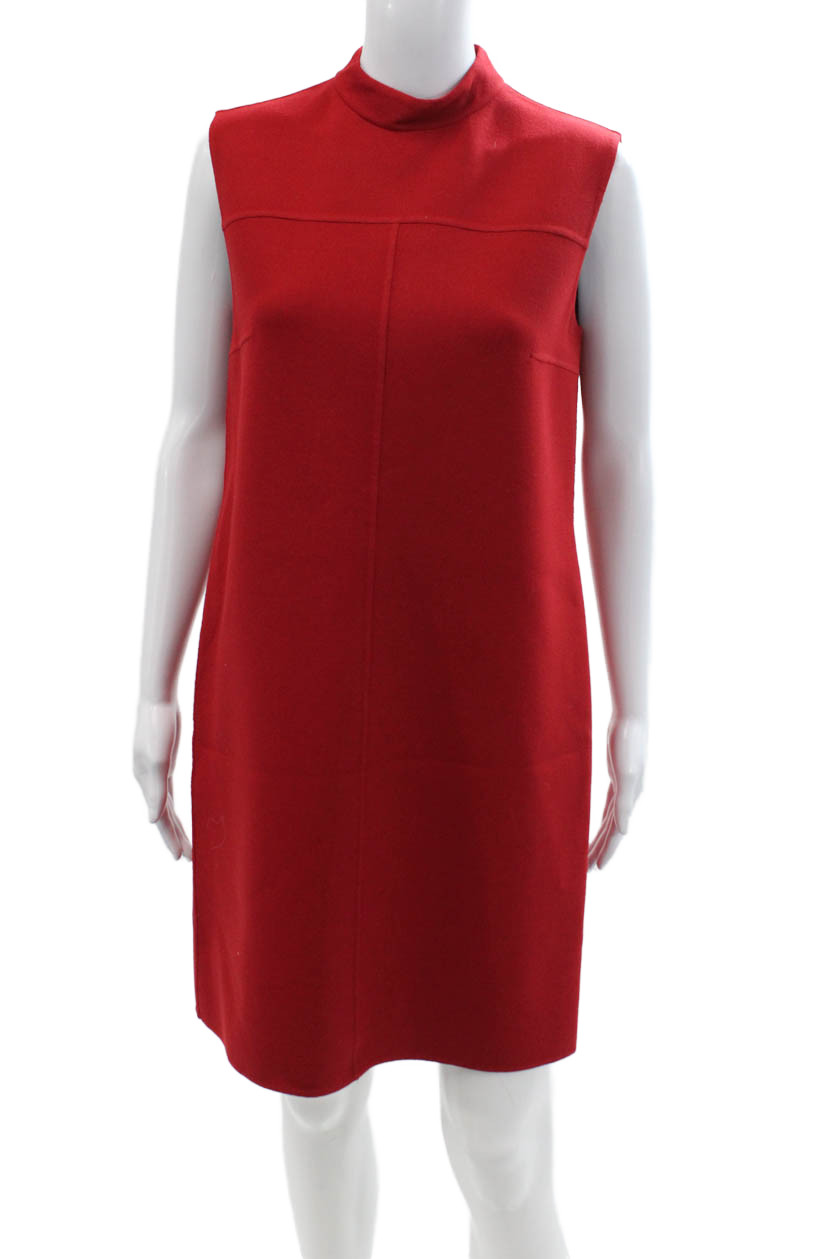Michael Kors Collection Women Shift Dress Red Wool Sleeveless Mock Neck Size 4