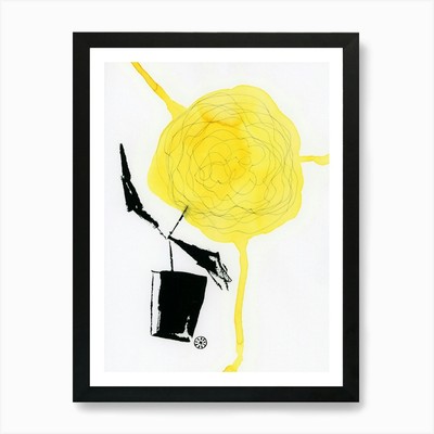 Gelbe Sonnenblume in schwarzer Vase 4 gerahmte Wandbilder Poster Leinwanddruck Bild