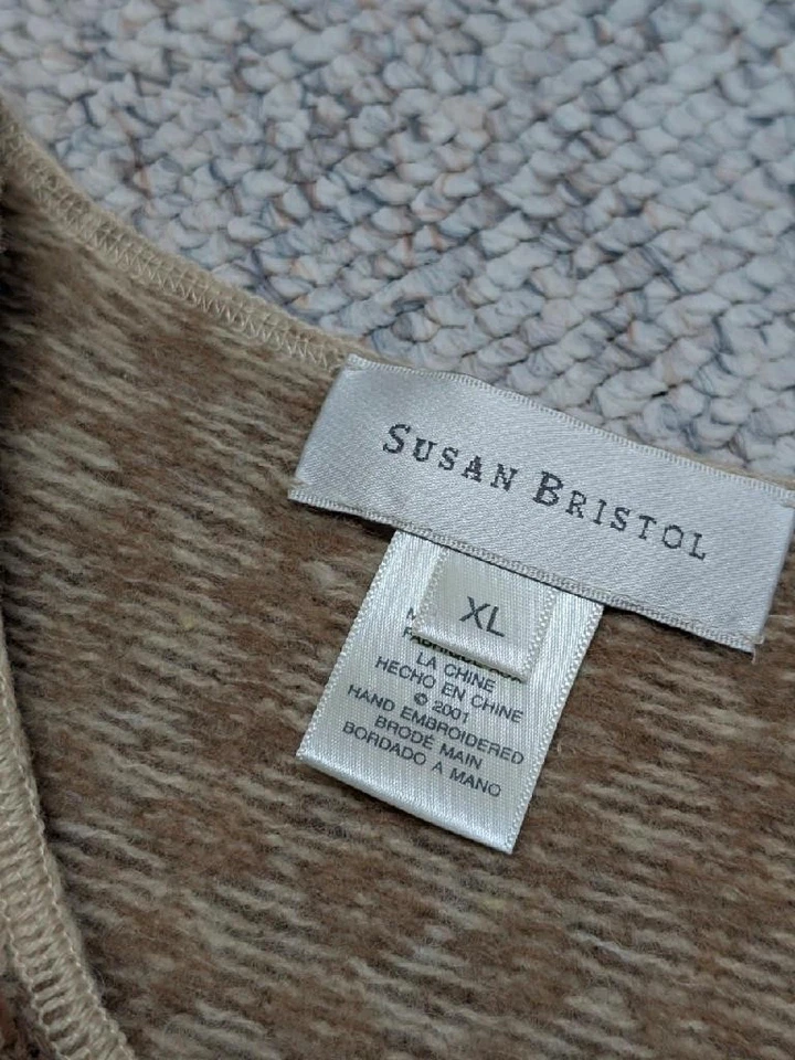 vintage EQUSTRIAN sweater vest XL horse patches WOOL argyle brown SUSAN BRISTOL - Image 4 of 4