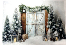 Christmas Winter Photo Backdrop Rustic Barn Door Snow Tree Background Party