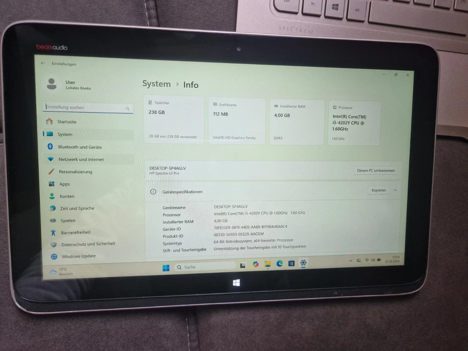 HP Spectre 13 x2 13,3" 2in1 - Intel-i5, 4GB RAM, 256GB SSD, Win11, FullHD Touch+ - Bild 4 von 4
