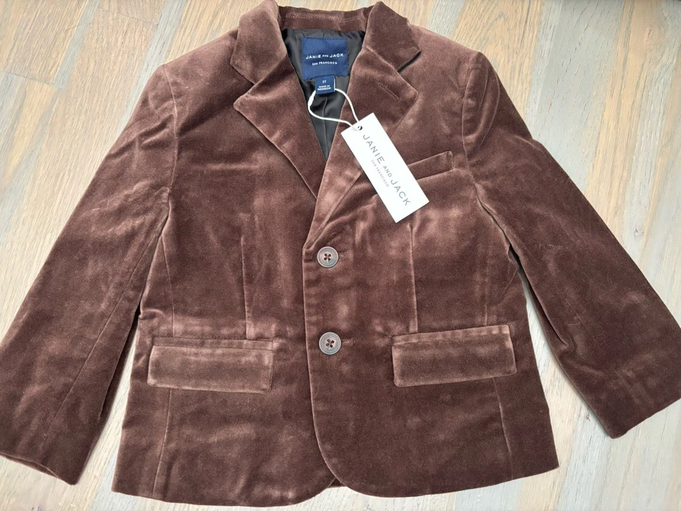 NUEVO CON ETIQUETAS Janie and Jack Niño VACACIONES INVIERNO 2 Piezas Marrón Terciopelo Traje 2T 3T 5 Foto 2 de 4