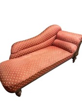 Chaise Longue Mahogany Coral Colour Mid 19th Century Roll End Sofa.