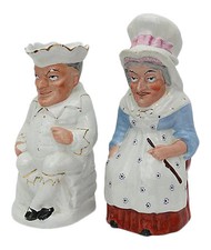 Antique English Staffordshire Punch  Judy Pitchers