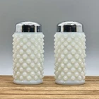Vintage Hobnail Milk Glass Salt and Pepper Shakers with Lids
