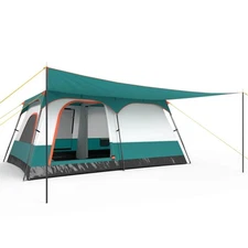 10-Person Camping Tent with Porch Large Family Cabin Tent with 2 Rooms 2 Doors