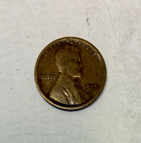 1917-S Lincoln Cent (Wheat Penny), Fine Details, Adhesive Residue on Obverse