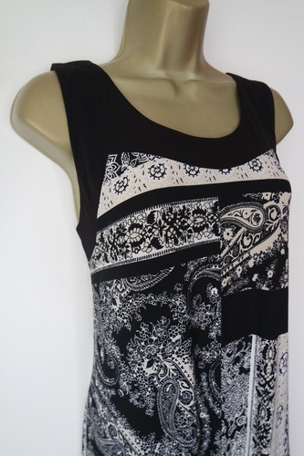WALLIS BLACK WHITE CREAM PAISLEY SCARF PRINT STRETCH MAXI DRESS SIZE 16 PETITE - Picture 2 of 3