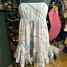 Anthropologie Storia Marble Print Ruffle Adjustable Straps Mini Dress Medium