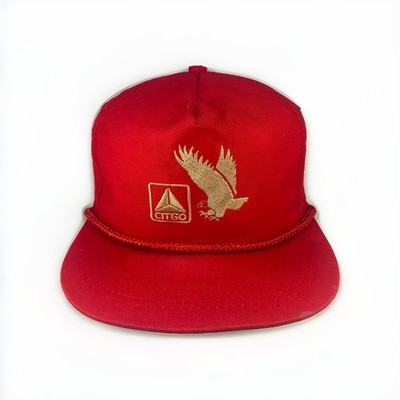 Vintage CITGO Hat 90s Golden Eagle Red CITGO Petroleum Red Snapback Cap w/ Rope
