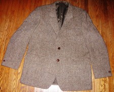 MEN'S HARRIS TWEED SPORT COAT BLAZER BROWN  BEIGE HERRINGBONE ENGLAND 44" CHEST