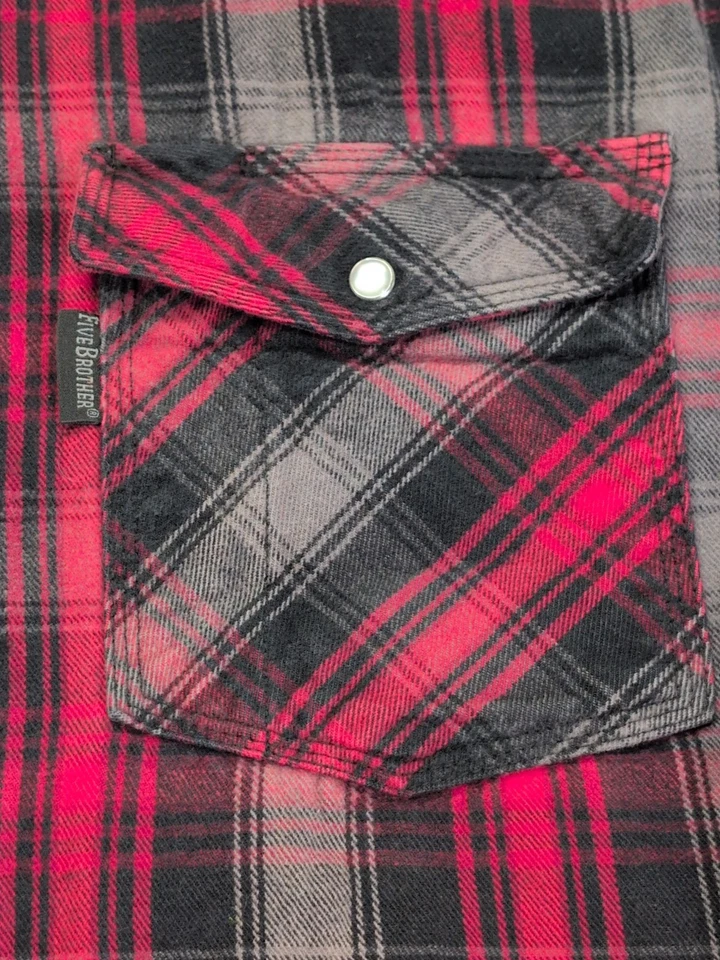 Camisa Five Brother Para Hombres Franela Pesada Abotonada Manga Larga Roja A Cuadros Talla 2XL Foto 3 de 4