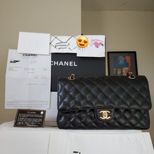 11,200 CHANEL Classic Medium double Flap Bag black caviar gold hw Receipt 2016