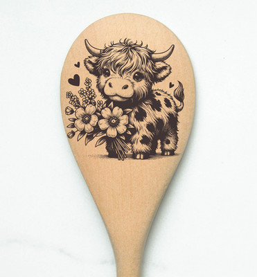 Highland Cow Baby Flower & Hearts Heilan Hairy Coo Scottish Shaggy Cow Farm Wood