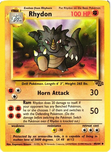 Rhydon 45/64 Pokemon Card Jungle Unlimited Uncommon MP-HP | eBay