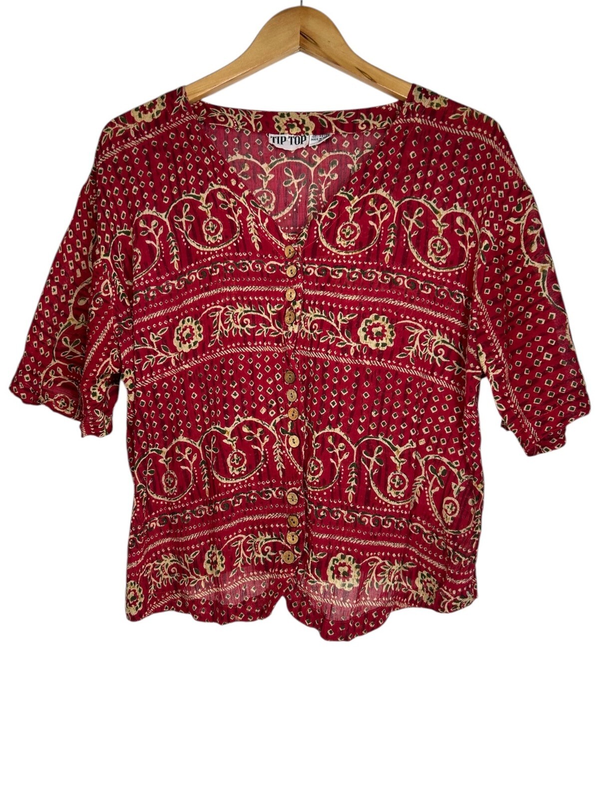 Tip Top Crop Women M Button Down Shirt Adjustable Tie Back Baroque VTG Retro Y2K