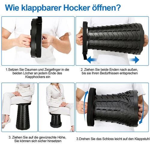 Tragbarer Klappstuhl Klapphocker Verstellbarer Höhenverstellbar Hocker Teleskop - Bild 13 von 43