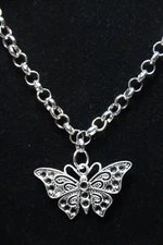 Butterfly Pewter Pendant Stainless Steel Chain Necklace 18" Bug Insect