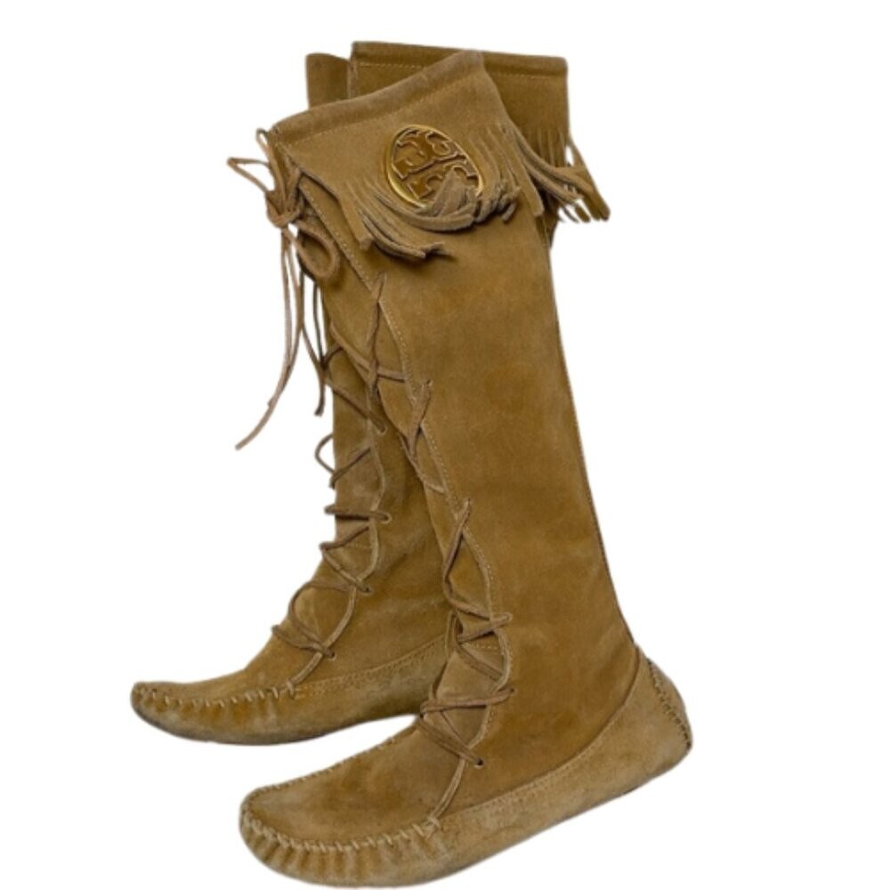 Fur Boots Tory Burch Moccasin Boots Tory Burch Womens Suede Camel