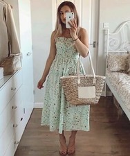 H&M Wildflower Collection Dress Bandeau with Detachable Straps Poplin Cotton New