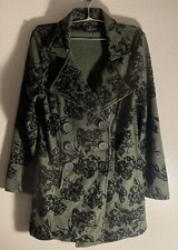 Luii Anthropologie Sz M Coat Jacket Wool Blend Dark Green Black Flower Mid Long