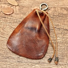 Leather Pouch Coin Bag Vintage Wallet with Clasp Retro Drawstring Lightweight
