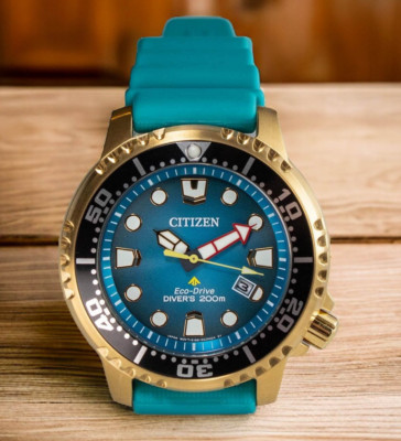Citizen Eco-Drive Promaster Diver Men's Watch Gold Tone Blue Dial BN0162-02X