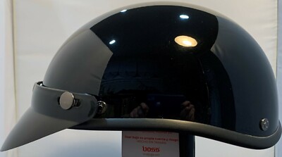 VOSS GLOSSY BLACK BULLET BEANIE WITH VISOR NOVELTY MOTORCYCLE HELMET SUPER  LIGHT