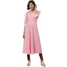 YASH GALLERY Women's Cotton Floral Print Pink Anarkali Kurta