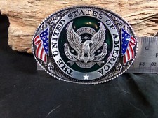 Men's Belt Buckle Patriotic, 'THE UNITED STATES OF AMERICA', Eagle, 2 U.S. Flags