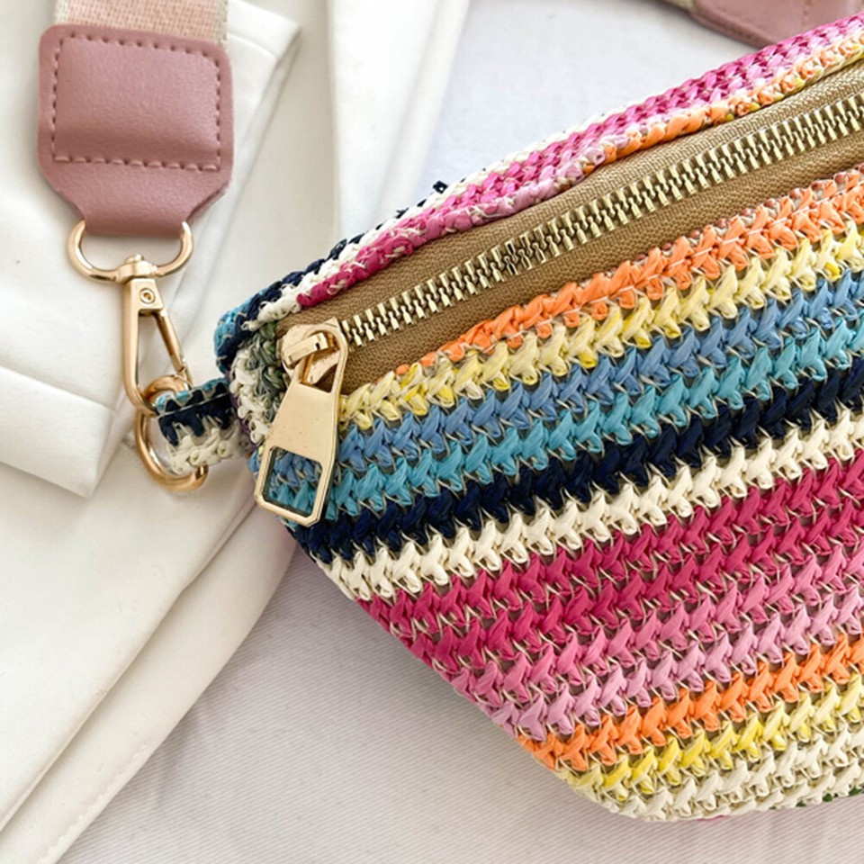 Rainbow Striped Chest Bag Fashion Fanny Pack Bum Bag Simple for Weekend
