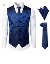NEW JOGAL S Men's 3pc Paisley Vest Necktie Pocket Square Set for Suit/Tuxedo XXL
