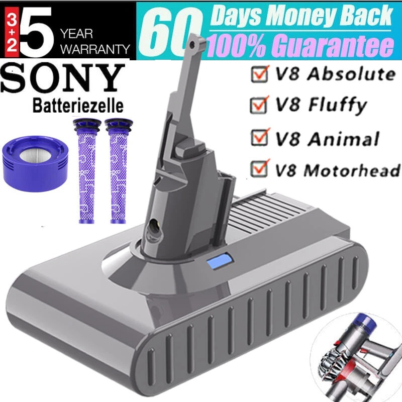 8000mAh For Dyson V8 Battery Replacement V8 SV10 Absolute 21.6V