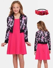 Justice Girls 8 Plus Floral Jacket Tank Dress Headband NWT Pre-Walmart