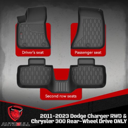 Floor Mats Compatible with 2011-2023 Dodge Charger RWD & Chrysler 300 Rear - Picture 2 of 7