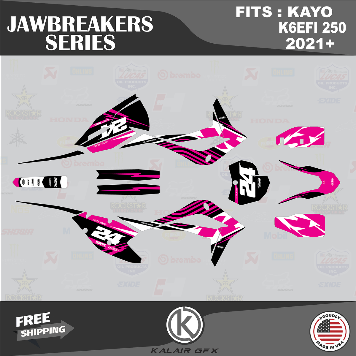Graphics Kit for KAYO K6EFI 250 Dirt Bike (2021+) Jawbreakers