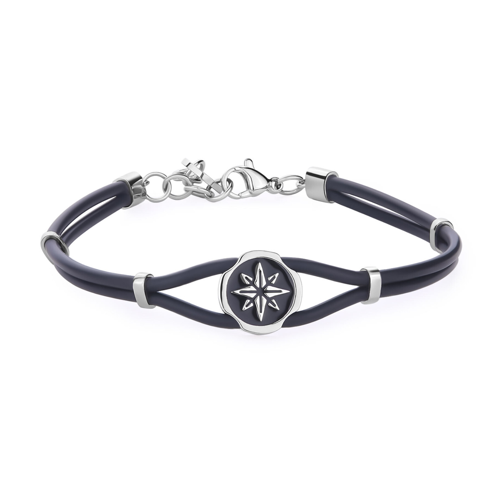 Sagapo Bracciale in Gomma Nera e Centrale con Rosa Dei Venti Sagapò SPA27