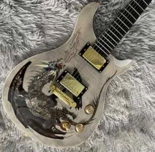 Custom 6-string dragon-themed electric guitar golden hardware Mahogany body