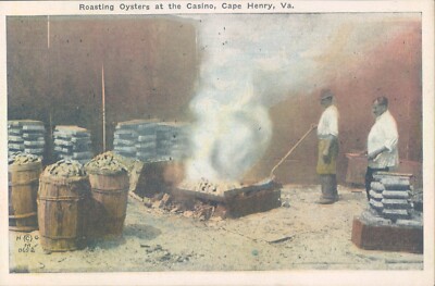USA roasting oysters at the Casino Cape Henry VA 1940s PC