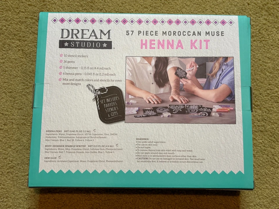 NUEVO Kit de tinta de henna hágalo usted mismo conjunto de arte corporal tatuaje temporal lavable 57 piezas marroquí Foto 2 de 3