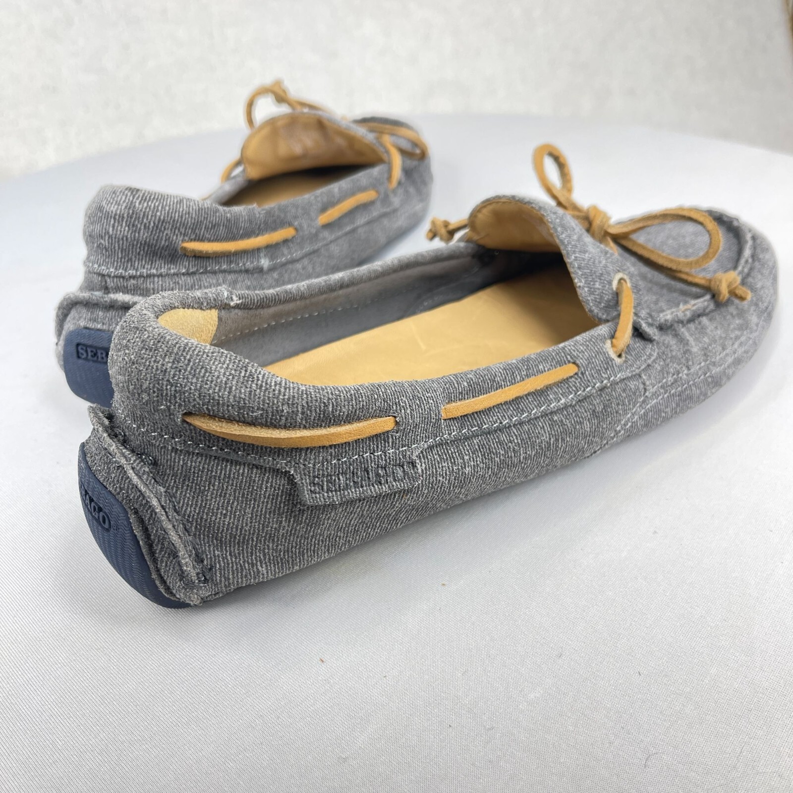 SEBAGO Womens 8.5 Blue Gray Denim Suede Boat Shoes Flats Slip On