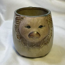 Pottery Mug with 3D Lion Face