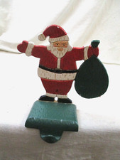 Vtg Cast Iron Folk Art Santa Clause Christmas Stocking Mantel Hanger Hook 6" H