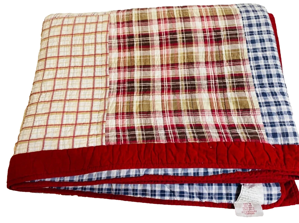 Lil Dickens 儿童马德拉斯格子拼布被子双面棉双 70 x 86 英寸 — 第 3/4 张图片
