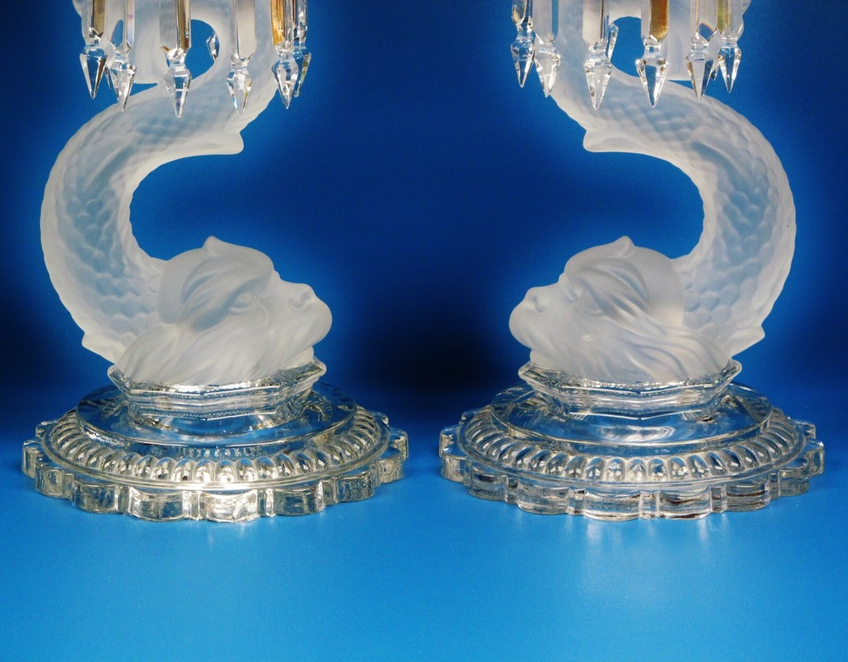 Pair Of Magnificent One Light Dolphin Baccarat Crystal Candelabra