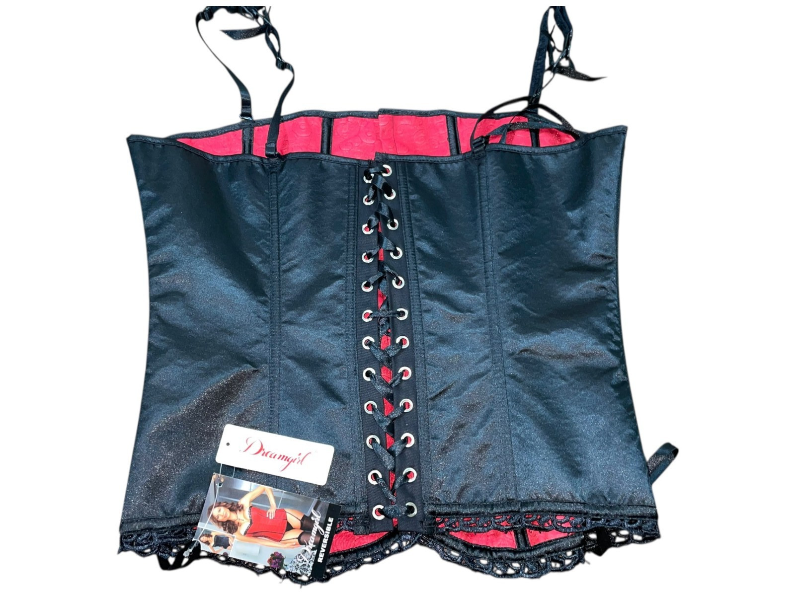 Dreamgirl Corset Sz 1X Red Black Cosplay Ren Faire Bustier Cinch Lace Up Fantasy