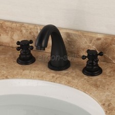 Oil Rubbed Bronze Double Cross Handles 3 Holes 8" Widespread Bathroom Faucet