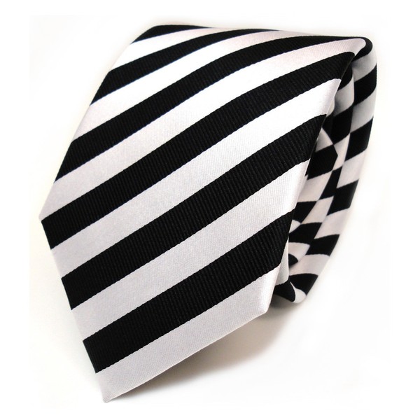 Tigertie Designer Seidenkrawatte Schwarz Weiss Silber Gestreift - Krawatte Seide-image